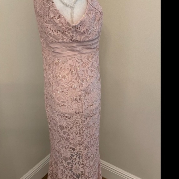 NWT Alexa B Nites Full Length Sequined Lace Dress in Blush Pink - Picture 7 of 9